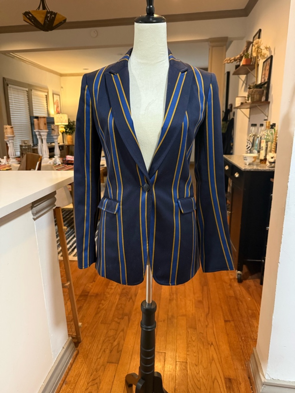 rag & bone Navy Blazer with Gold and Light Blue Stripes